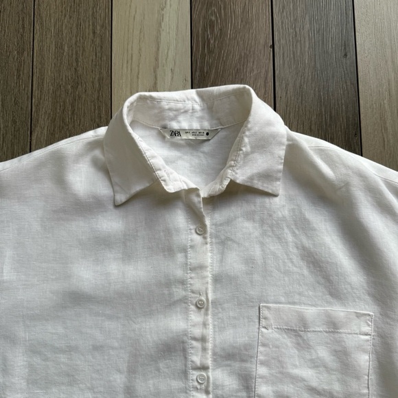 Zara Cropped Linen Women’s Shirt | Size: Small - Picture 3 of 7